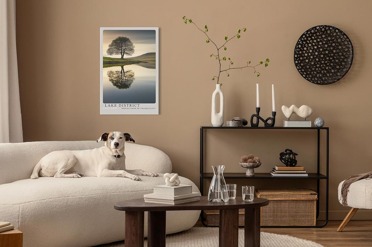 Paul Sinus Leinwandbild 40x60cm idyllische Landschaft mit einsamem Baum und perfekter Spiegelung, beruhigende Wandkunst mit sanften Naturtönen