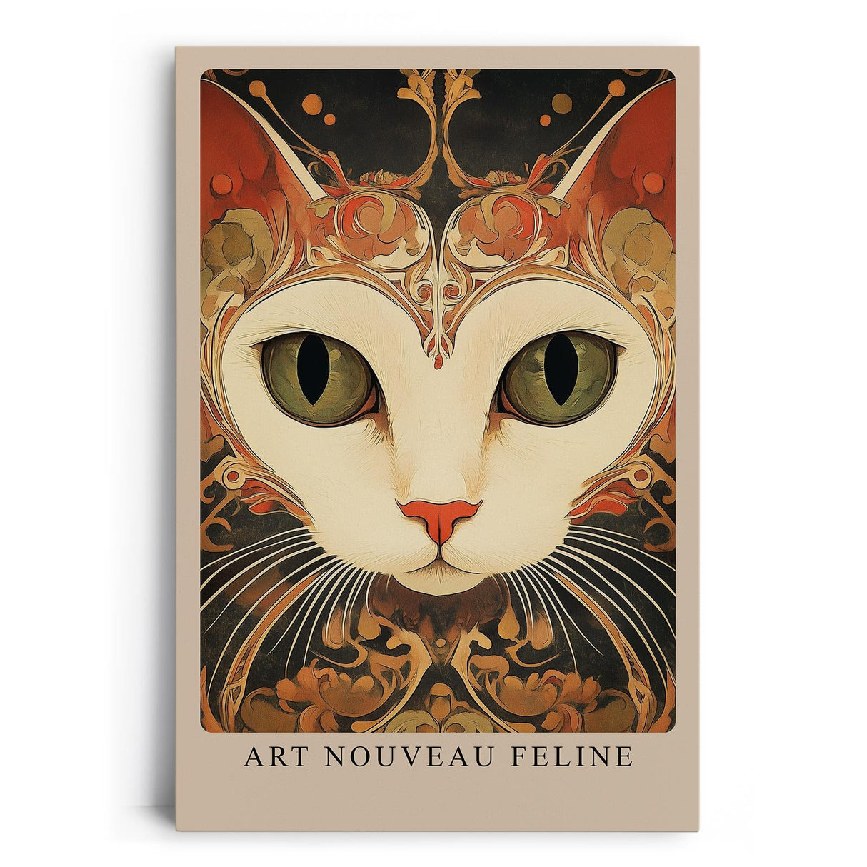 Paul Sinus Leinwandbild 40x60cm Jugendstil-Katze kunstvoll surreal hypnotisch elegant detailreich faszinierende Wandkunst warme Farben harmonisch