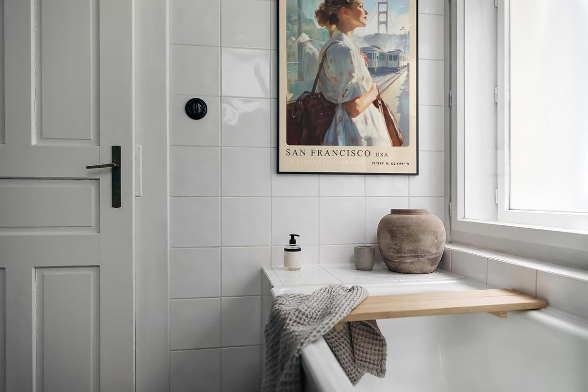 Paul Sinus Leinwandbild 80x120cm A Timeless Journey – San Francisco, Golden Gate Bridge, Nostalgie, Vintage-Stil, Reise, Architektur, Romantik, Fernweh