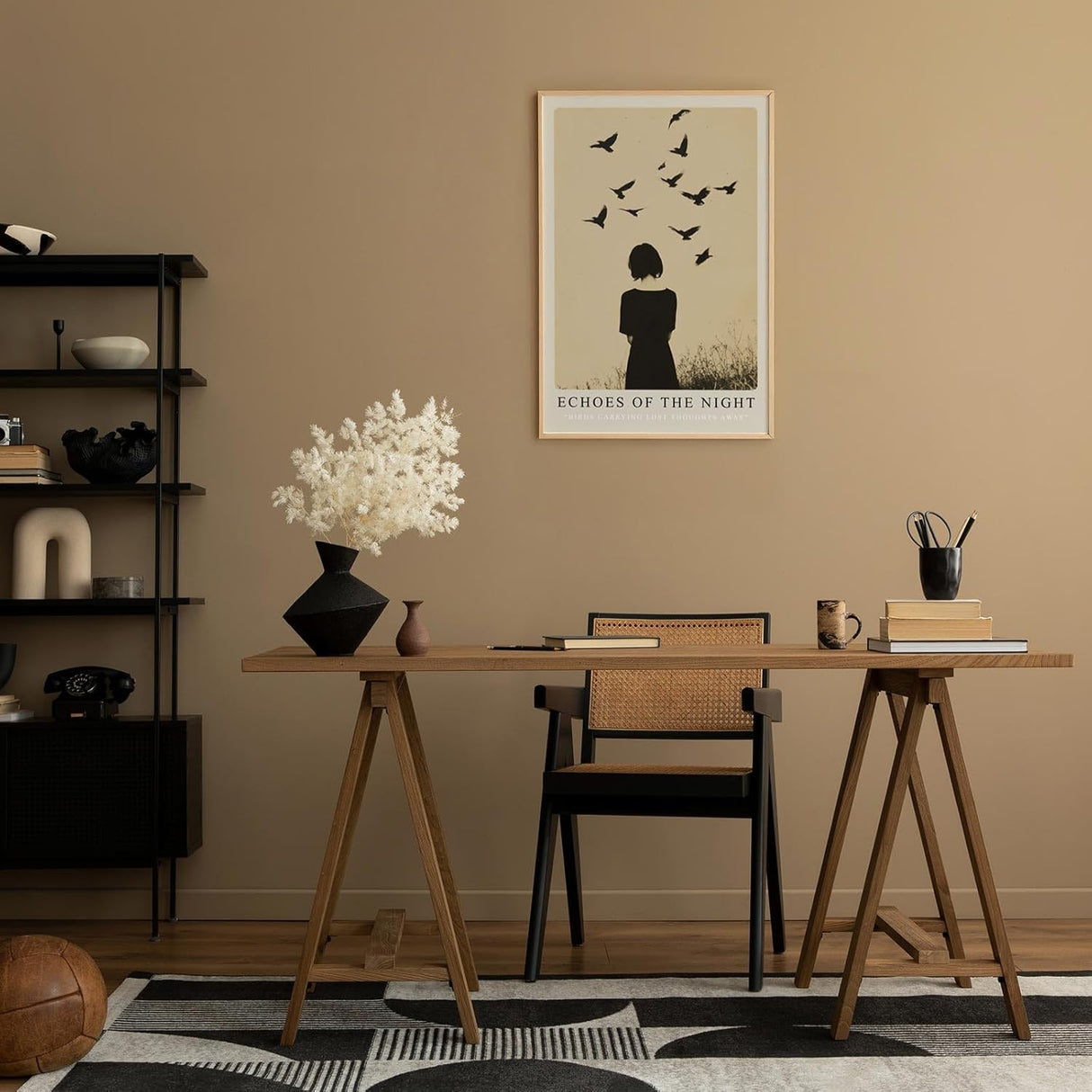 Paul Sinus Leinwandbild 60x90cm Echoes of the Night geheimnisvolle Silhouette mit Vögeln melancholisch minimalistisch nostalgisch ruhige Atmosphäre