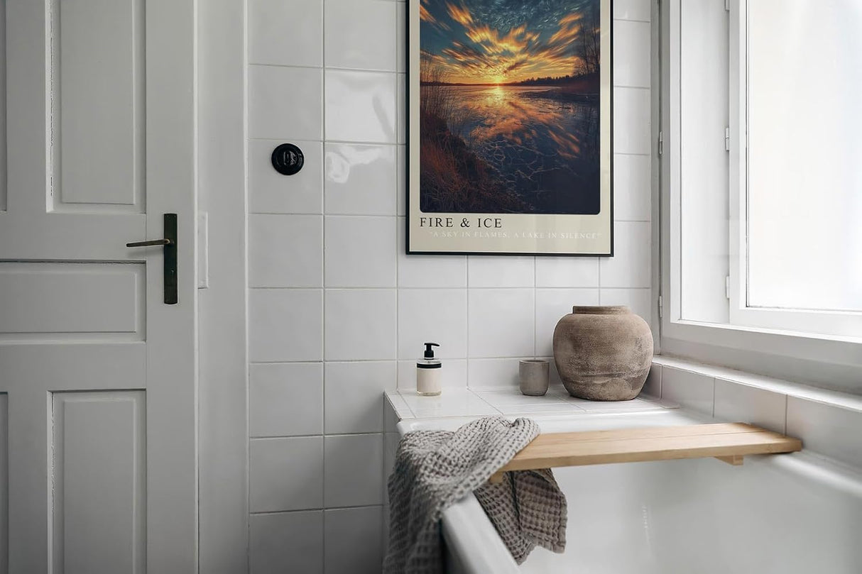 Paul Sinus Leinwandbild 60x90cm Fire & Ice spektakuläre Landschaft brennender Himmel gefrorener See Sonnenuntergang dramatisch kontrastreich