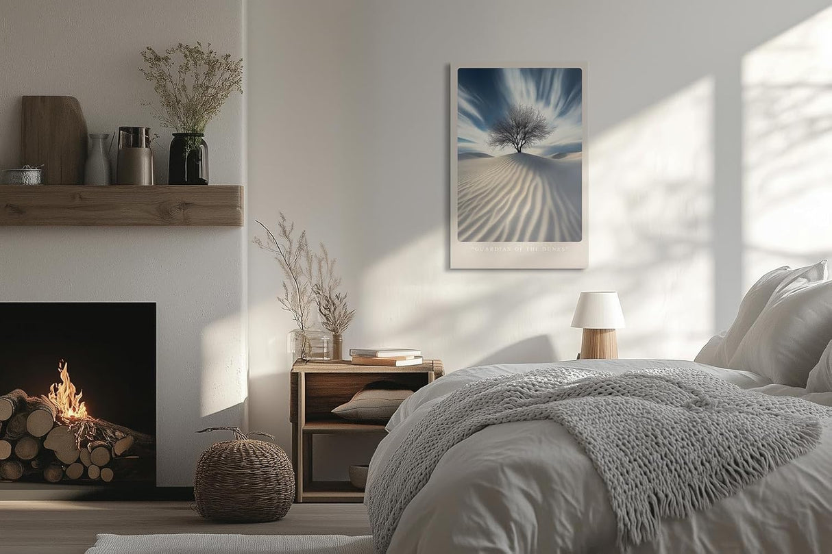 Paul Sinus Leinwandbild 60x90cm Guardian of the Dunes – Mystischer Baum in der Wüste, Sanddünen, Licht und Schatten, Himmel, Natur, Stille, Einsamkeit