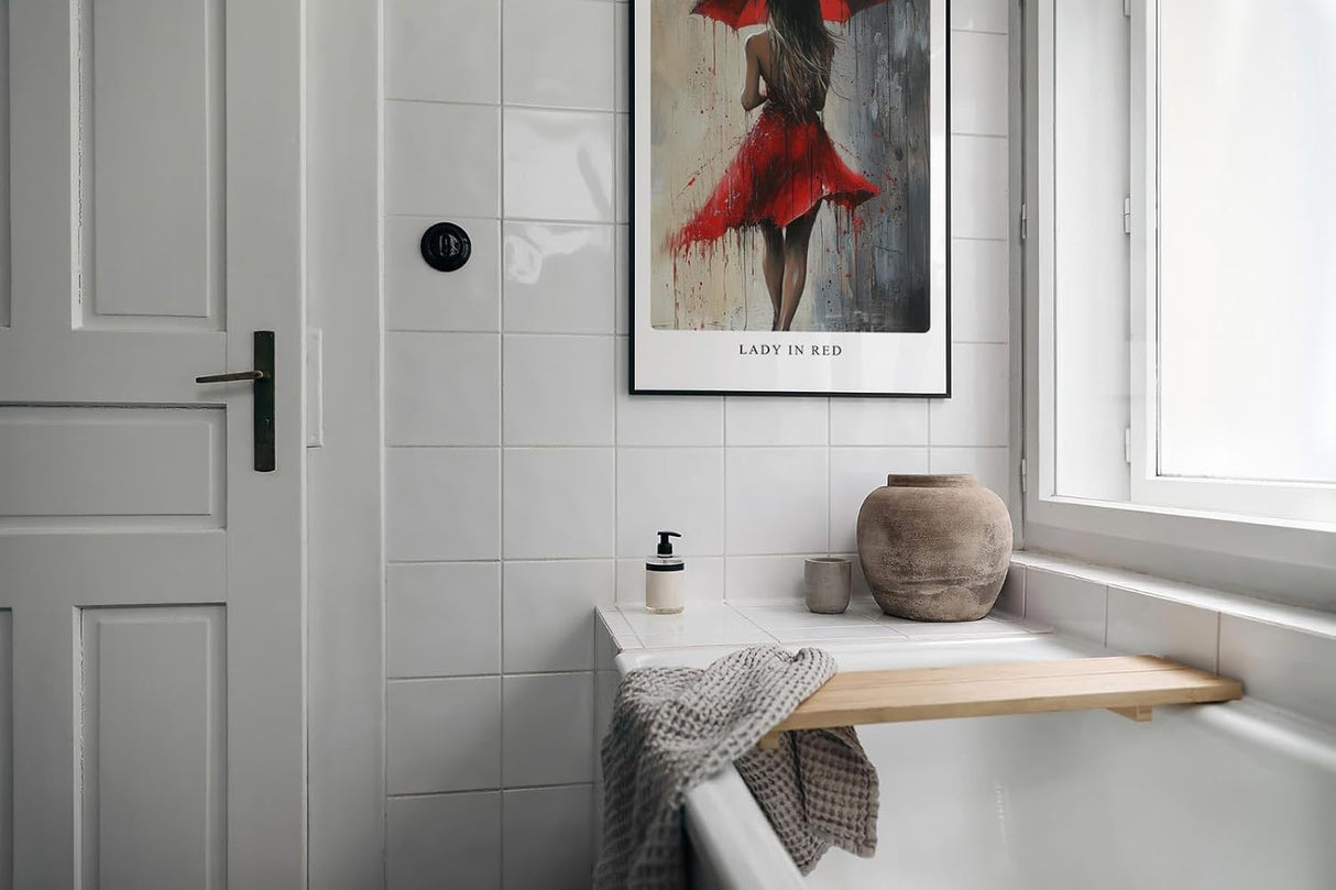 Paul Sinus Leinwandbild 60x90cm Lady in Red – Frau, Rot, Kunst, Regenschirm, Leidenschaft, Eleganz, Sinnlichkeit, Mystik, Emotion, Bewegung, Abstrakt