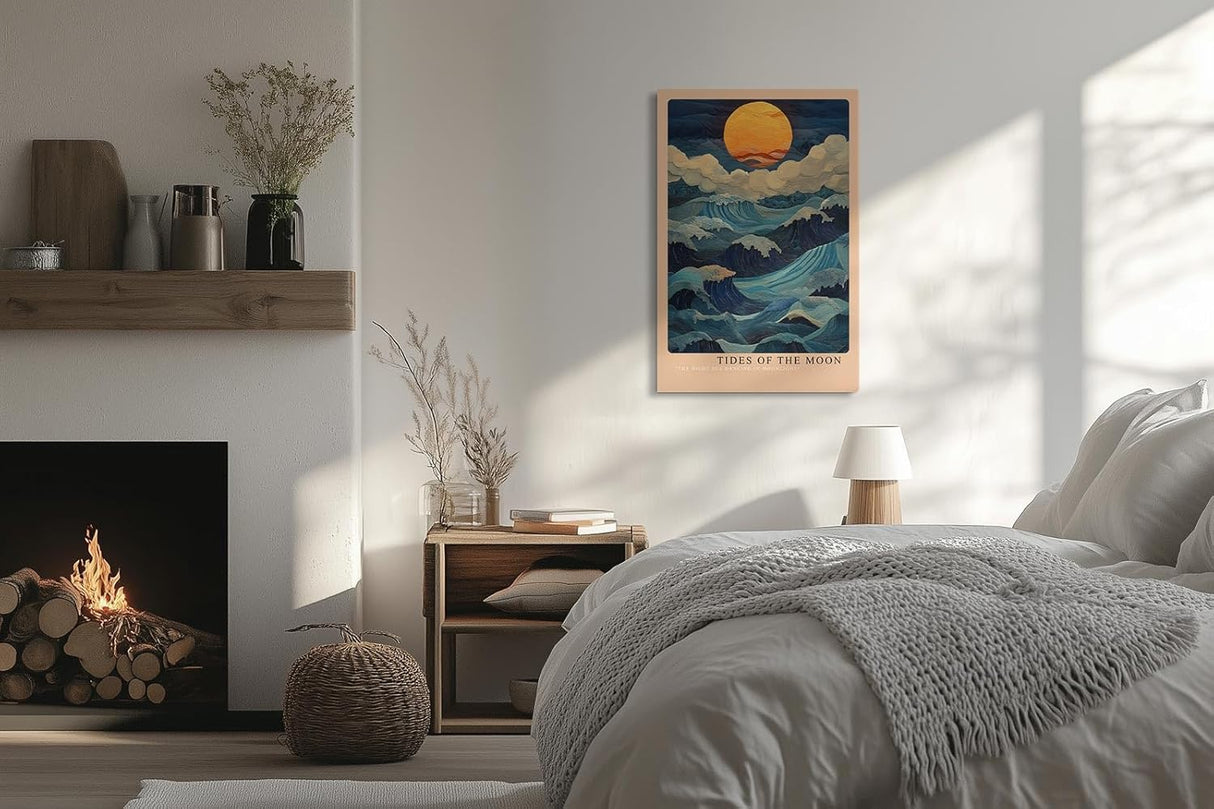 Paul Sinus Leinwandbild 80x120cm Mondgezeiten dynamisch surreal kunstvolle Wandkunst faszinierend tiefblau harmonisch Wellenbewegung leuchtend mystisch