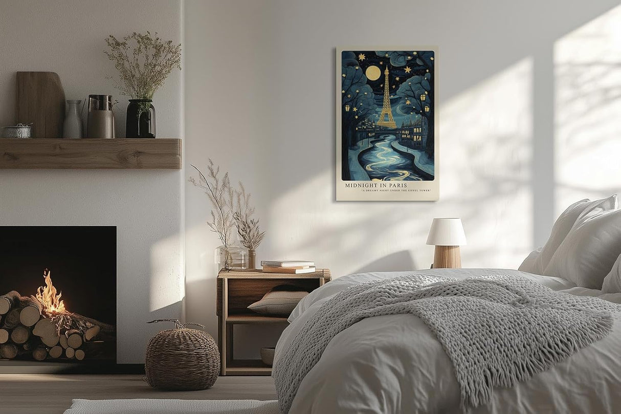 Paul Sinus Leinwandbild 60x90cm Paris Nachttraum Eiffelturm kunstvoll romantisch verträumt blau gold Lichter Stadt Zauber modern elegant