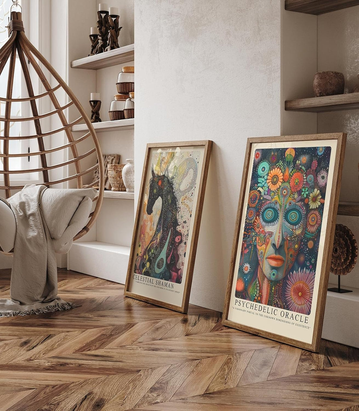 Paul Sinus Leinwandbild 60x90cm Psychedelisches Orakel – Visionäres Porträt mit leuchtenden Farben, abstrakten Mustern und surrealer Tiefenwirkung