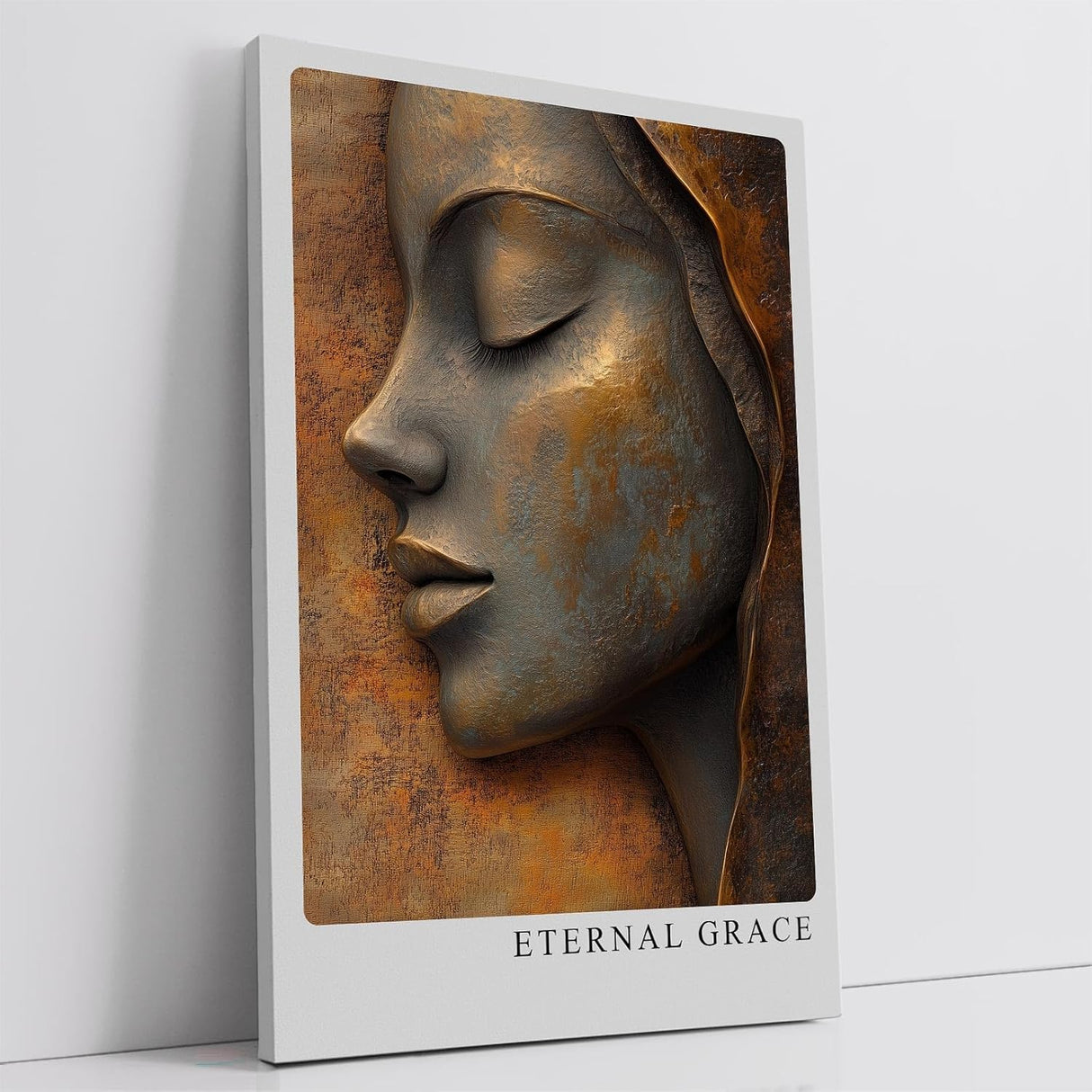 Paul Sinus Leinwandbild 40x60cm Leinwandbild Skulpturale Eleganz in Bronze – Kunstvolle Reliefoptik mit weiblichem Gesicht, warme Erdtöne