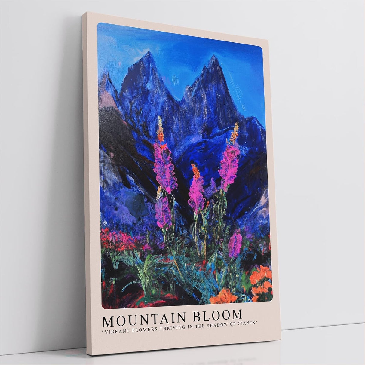 Paul Sinus Leinwandbild 80x120cm leuchtende Berglandschaft mit blühender Alpenflora, expressive Wandkunst mit kontrastreichen Farben