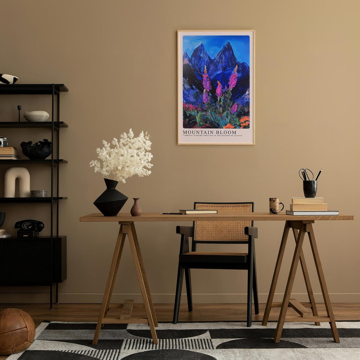 Paul Sinus Leinwandbild 80x120cm leuchtende Berglandschaft mit blühender Alpenflora, expressive Wandkunst mit kontrastreichen Farben