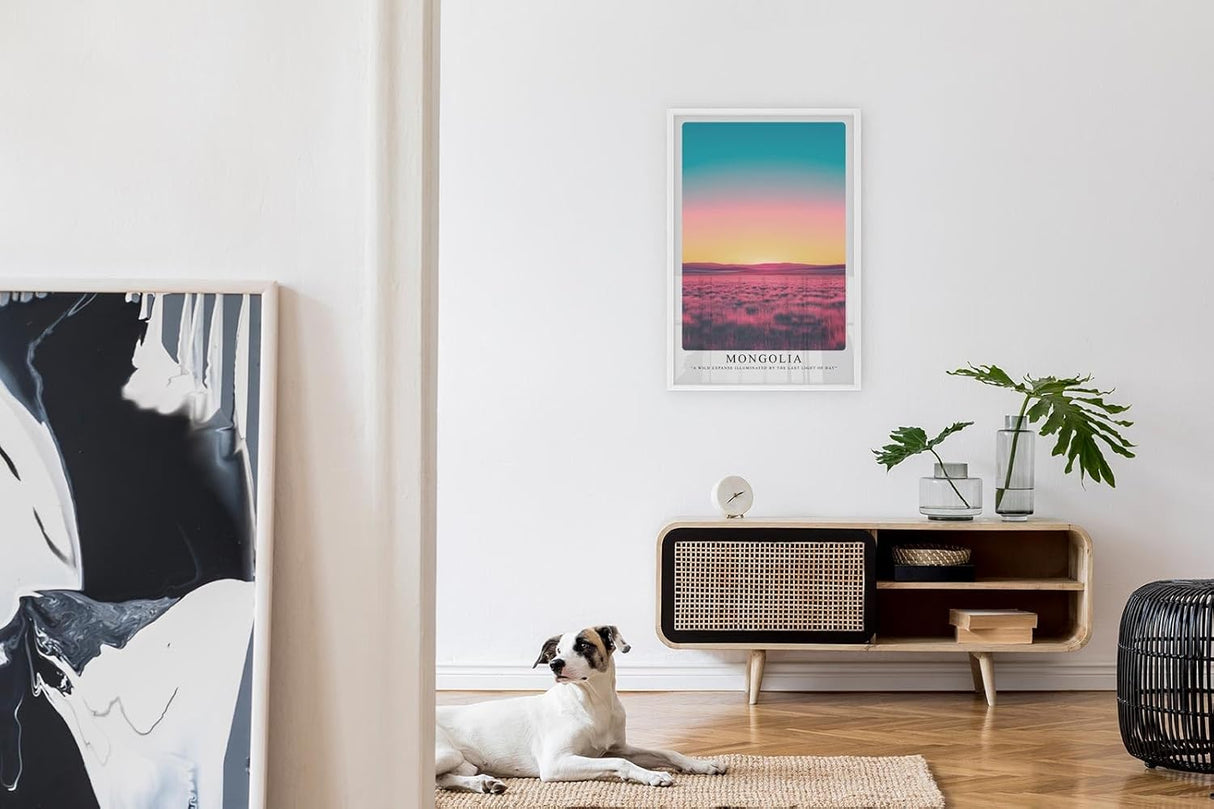 Paul Sinus Leinwandbild 80x120cm leuchtende Steppenlandschaft mit farbenprächtigem Himmel, faszinierende Wandkunst mit surrealem Farbverlauf