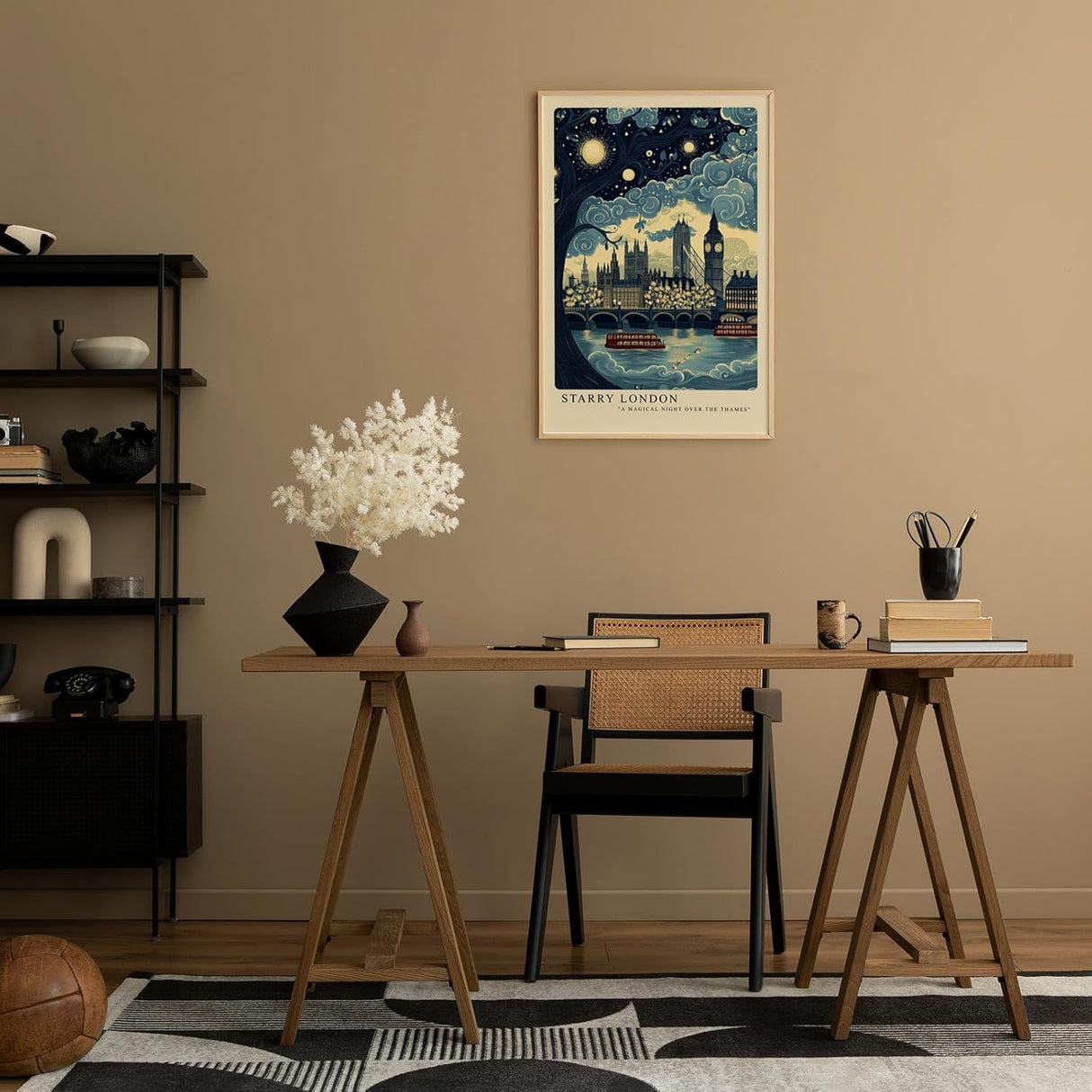 Paul Sinus Leinwandbild 40x60cm London Nachttraum Big Ben kunstvoll romantisch verträumt blau gold Lichter Stadt Zauber modern elegant