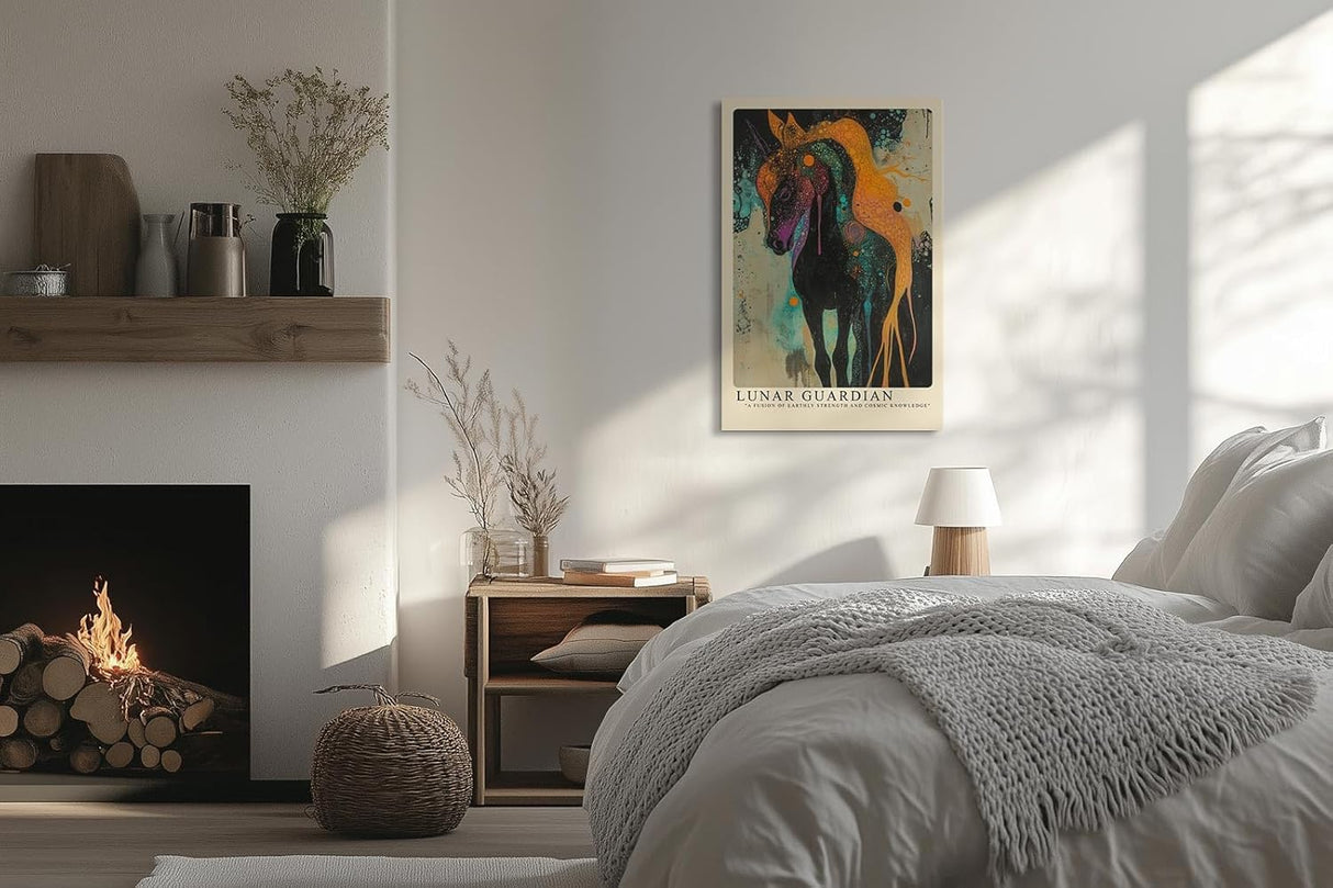 Paul Sinus Leinwandbild 60x90cm Lunare Wache – Mystisches Pferdeporträt mit galaktischen Strukturen und leuchtender Farbexplosion