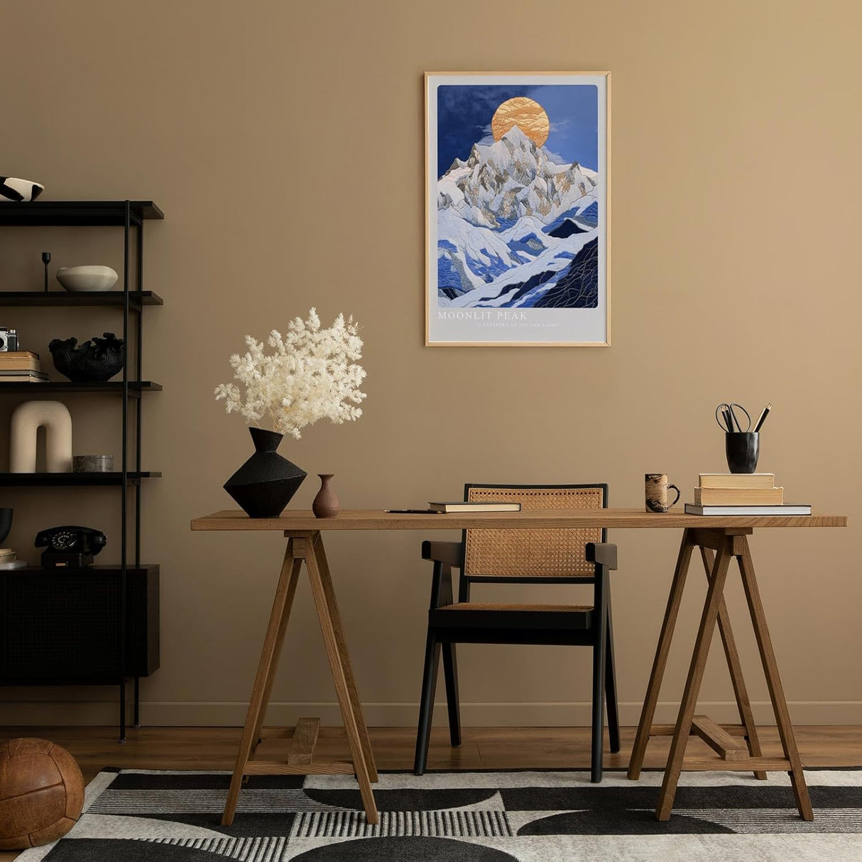 Paul Sinus Leinwandbild 60x90cm majestätische Mondschein-Berglandschaft mit texturreichen Strukturen – kunstvolles Leinwandbild für moderne Raumgestaltung