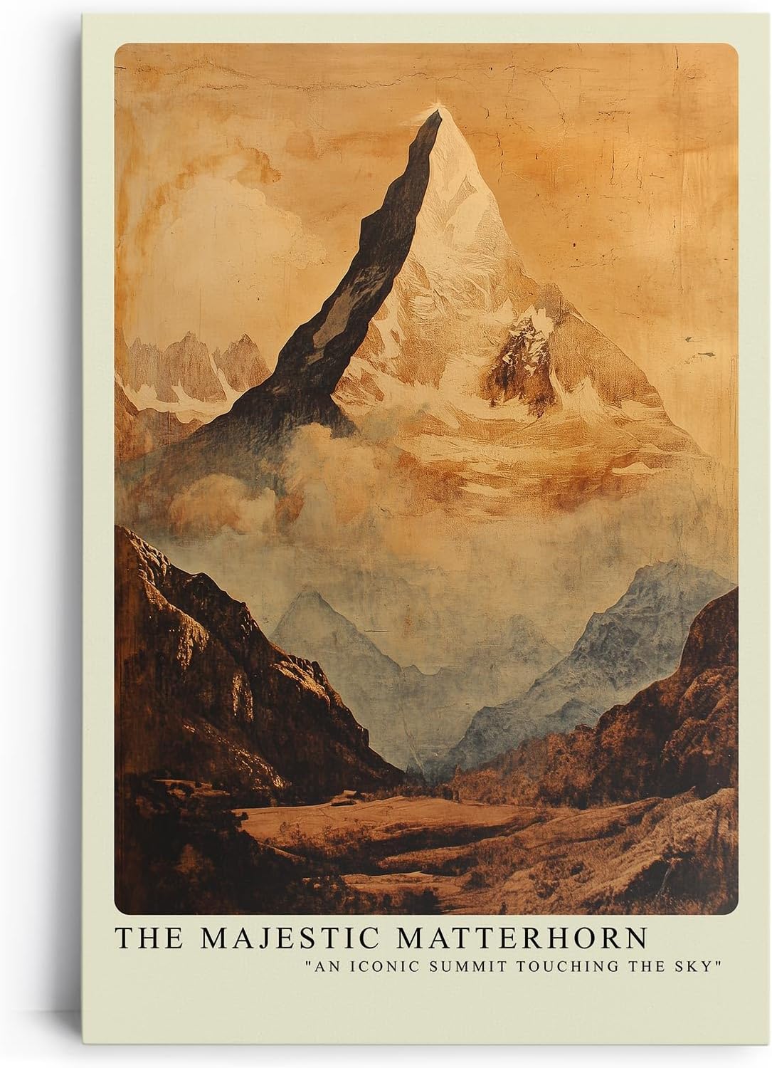 Paul Sinus Leinwandbild 80x120cm Majestätisches Matterhorn – Ikonischer Berggipfel in warmen Erdtönen mit kunstvoller, nostalgischer Ästhetik