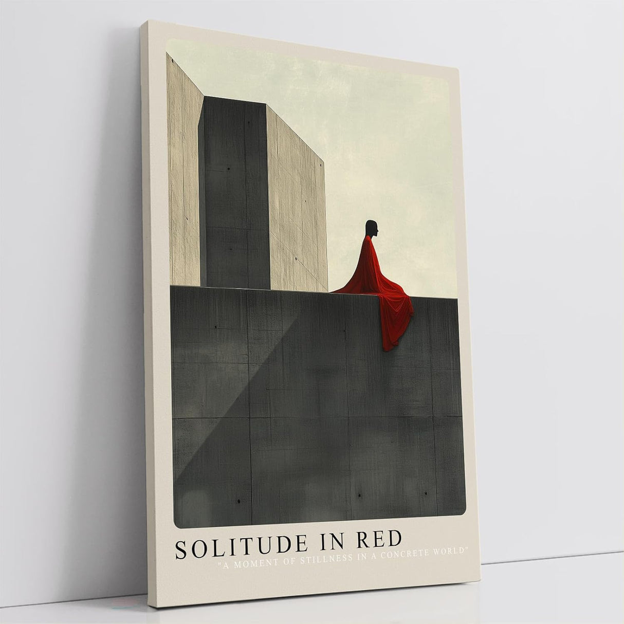 Paul Sinus Leinwandbild 40x60cm minimalistische Darstellung einer einsamen Figur in Rot auf Betonarchitektur, beeindruckende Wandkunst