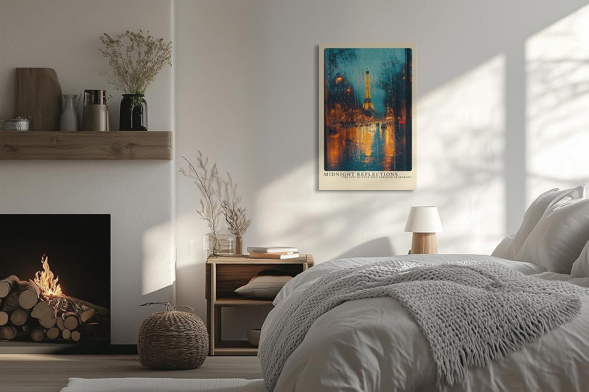 Paul Sinus Leinwandbild 80x120cm Mitternächtliche Reflexionen – Stimmungsvolle Stadtansicht von Paris mit Eiffelturm und regennassen Lichtern