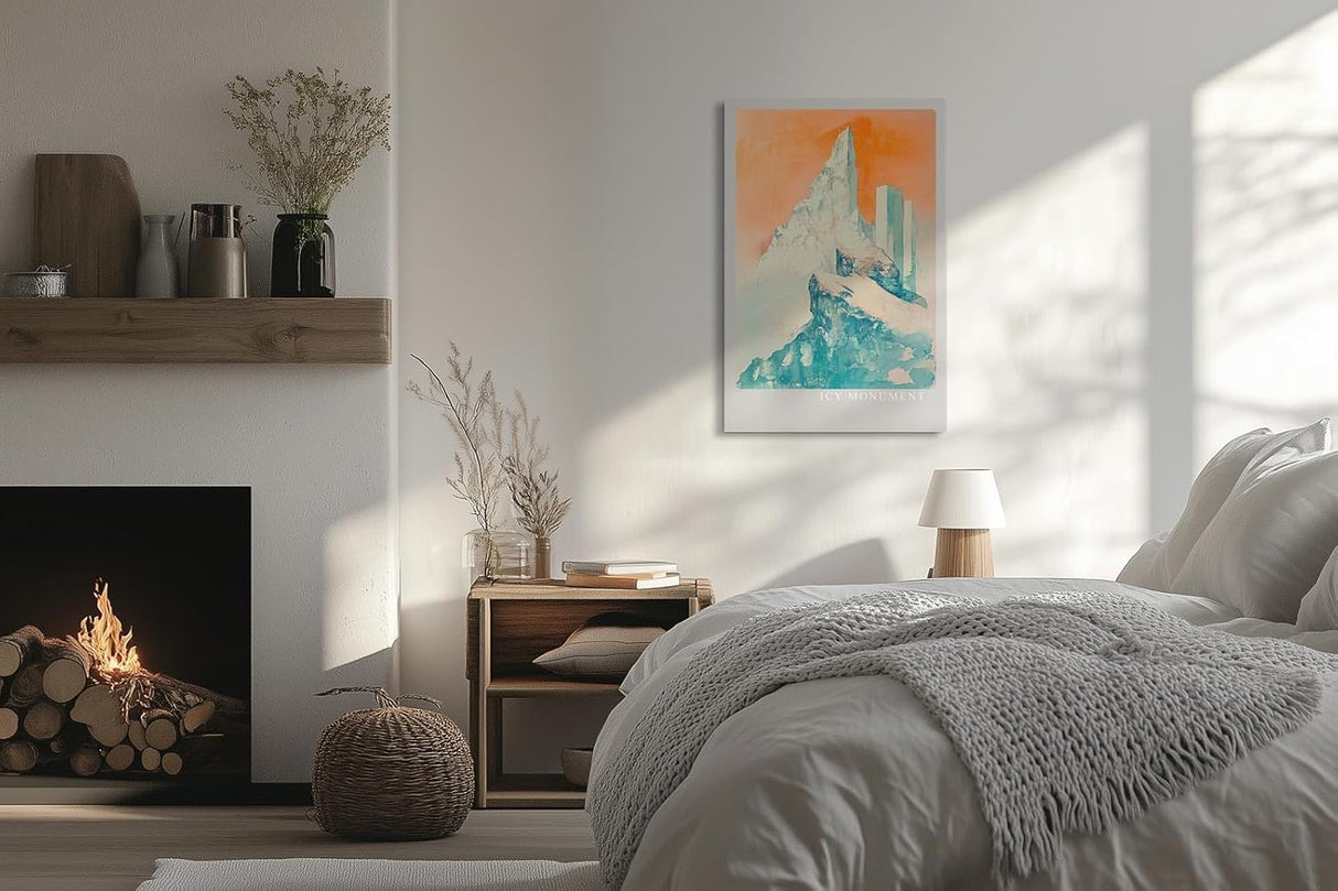Paul Sinus Leinwandbild 40x60cm monumentaler Eisgipfel mit futuristischen Strukturen und warmem Licht – kunstvolles Leinwandbild für moderne Raumgestaltung