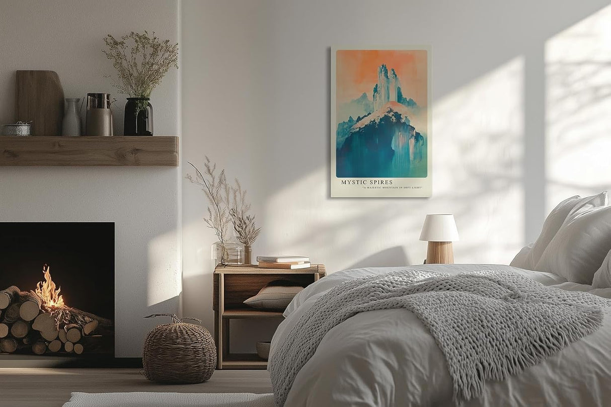 Paul Sinus Leinwandbild 80x120cm mystische Bergspitzen in sanften Farben mit verträumter Lichtstimmung – kunstvolles Leinwandbild