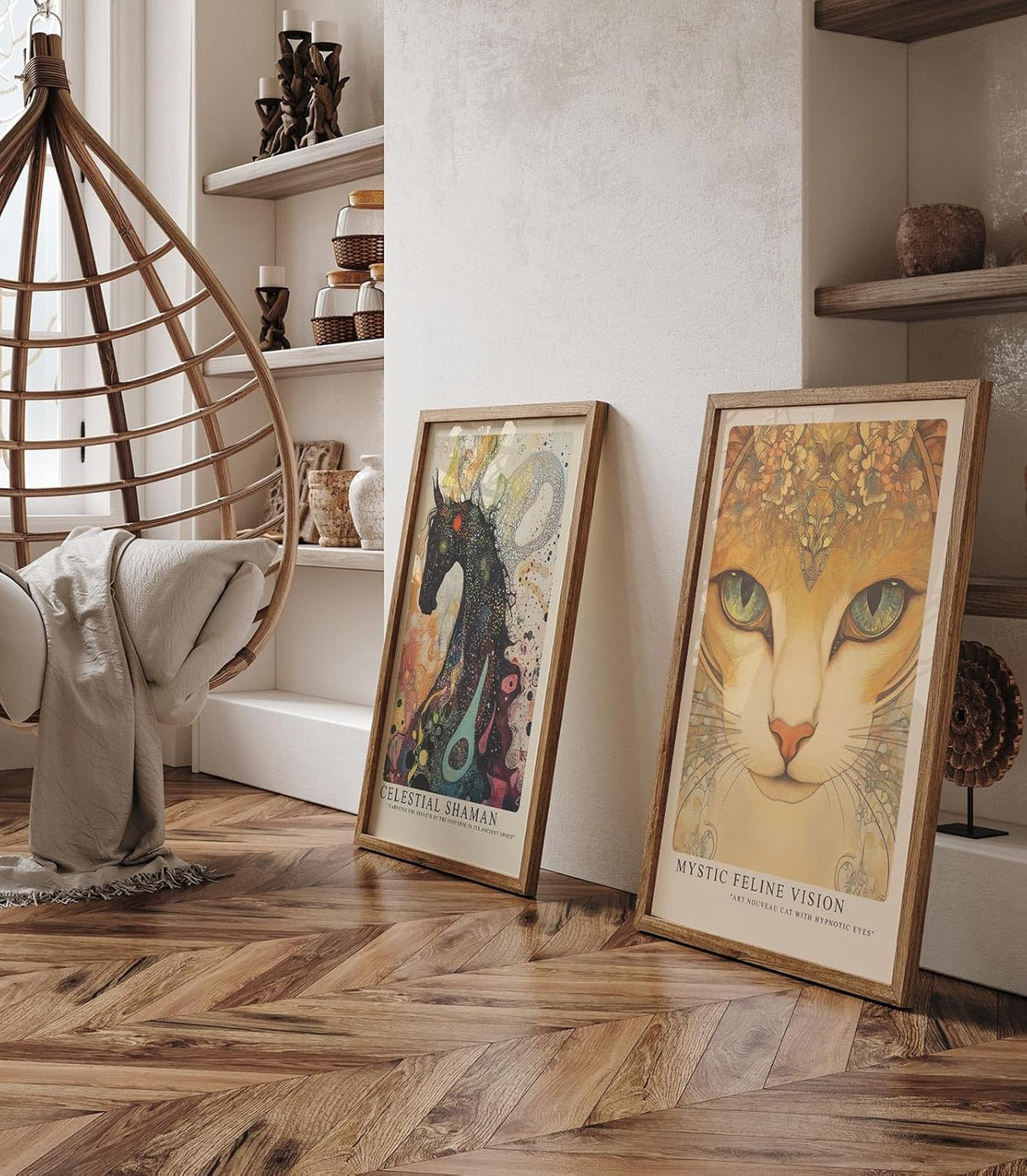 Paul Sinus Leinwandbild 40x60cm Mystische Katze kunstvoll hypnotisch surreal Jugendstil faszinierende Wandkunst elegante Farben detailreich harmonisch