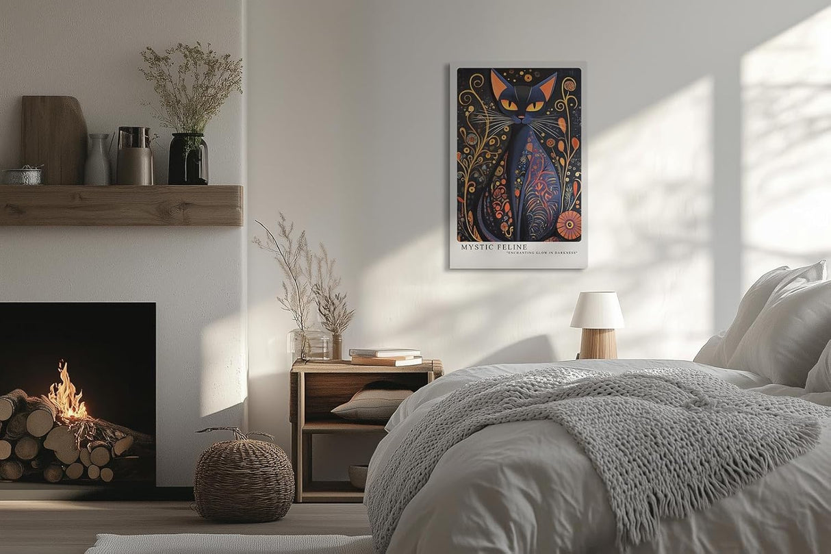 Paul Sinus Leinwandbild 80x120cm mystische Katze mit ornamentalen Mustern in leuchtenden Farben – kunstvolles Leinwandbild für moderne Raumgestaltung