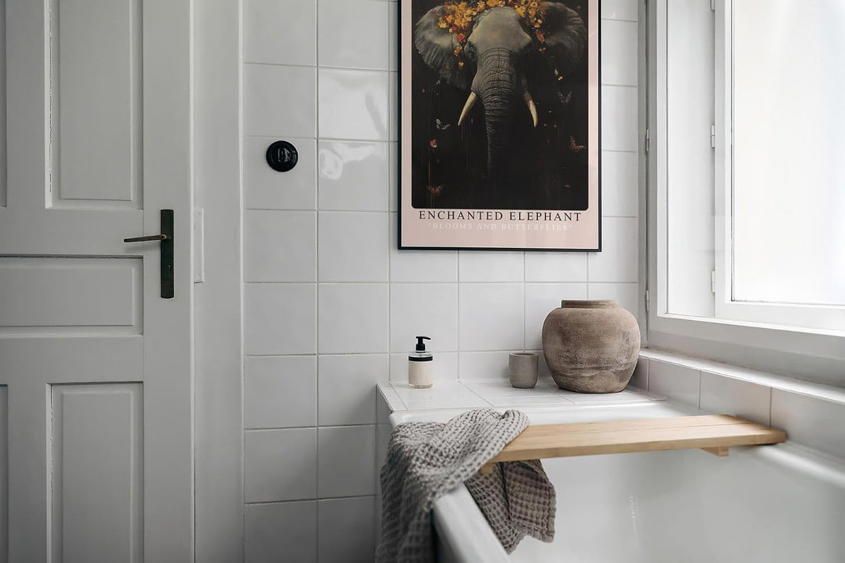Paul Sinus Leinwandbild 60x90cm mystischer Elefant mit floraler Krone und Schmetterlingen, ausdrucksstarke Wandkunst in dunklen Tönen