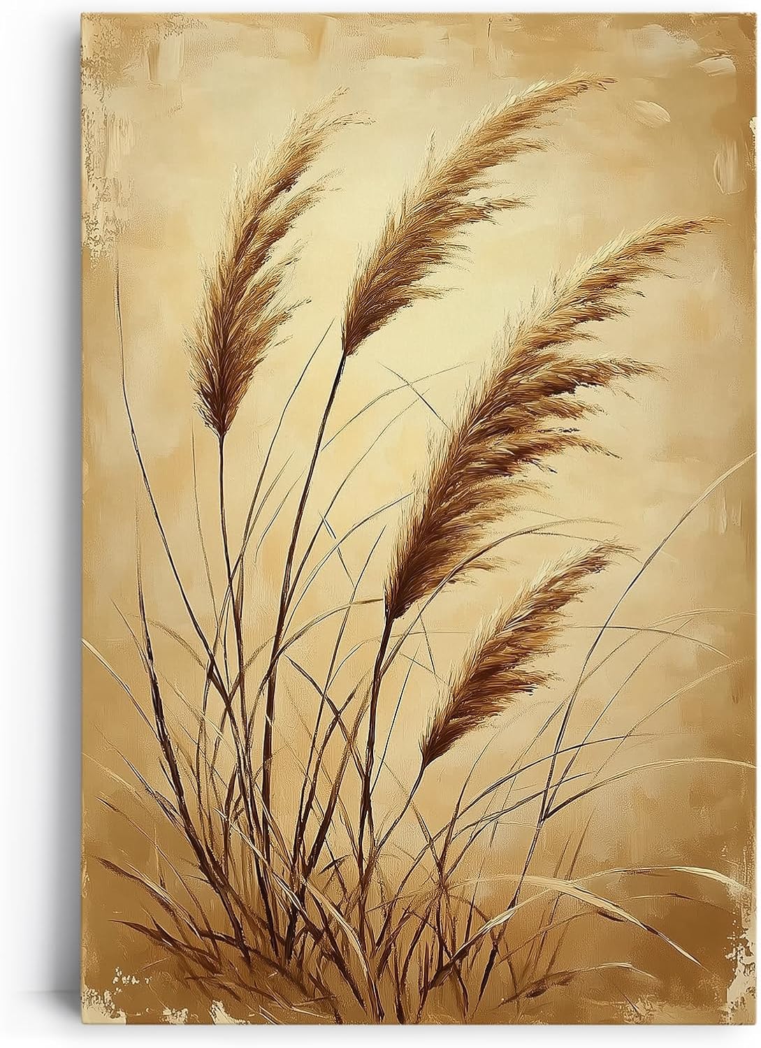Paul Sinus 60x90cm Wandbild Pampasgras in Goldbeige – Stilvolle Naturkunst mit floraler Leichtigkeit Blume