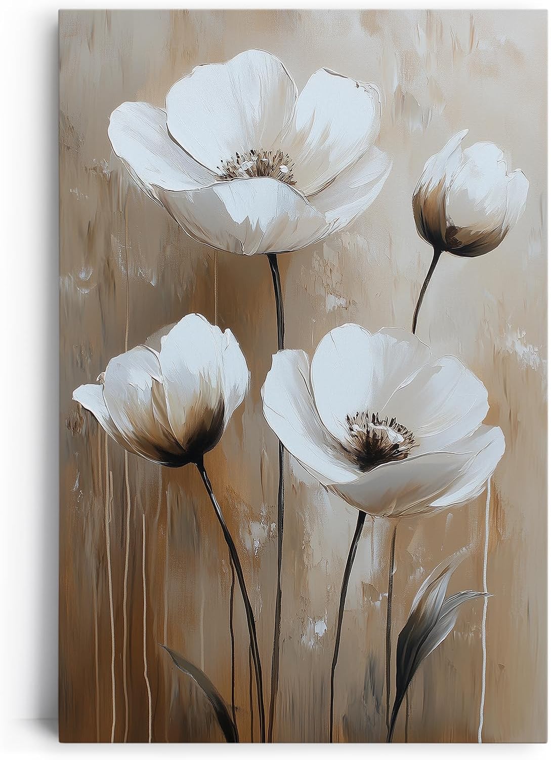 Paul Sinus 60x90cm Wandbild Zarte Blüten in Beige – Florale Anmut in moderner Raumkunst Blume