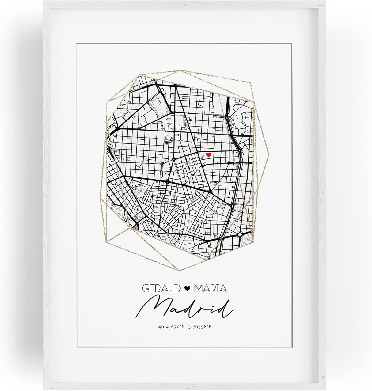 Paul Sinus Bilderrahmen anpassbar mit deinen GPS Koordinaten und Namen. 30cm x 42cm Holz Wechselrahmen mit Glas und Passepartout. Einzigartiges Geschenk. (ohne Rahmen)