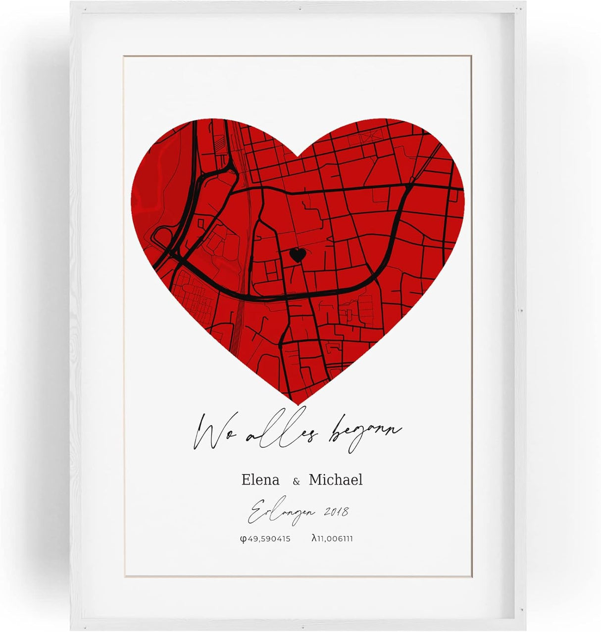 Paul Sinus Bilderrahmen mit deinen GPS Koordinaten und Namen. 30cm x 42cm Holz Wechselrahmen mit Glas und Passepartout. Personalisierte Geschenkidee. LOVE. (ohne Rahmen)