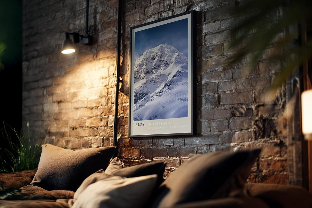 Paul Sinus Kunstdruck 40x60cm Alpenpanorama Schweiz verschneiter Berggipfel bei klarem Himmel