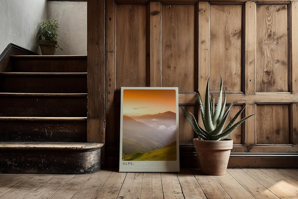 Paul Sinus Kunstdruck 40x60cm Alps – österreichisches Bergpanorama im goldenen Licht der Dämmerung