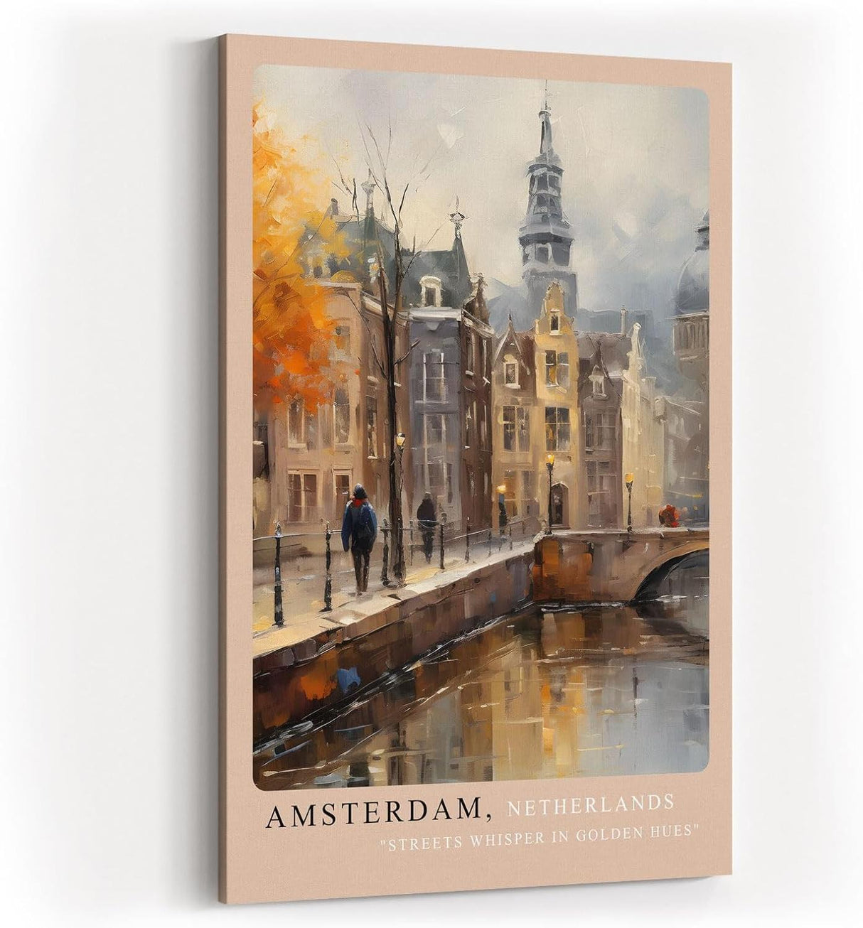 Paul Sinus Kunstdruck 40x60cm Amsterdam Netherlands – Malerische Altstadt an Gracht in herbstlichem Licht mit künstlerischem Flair