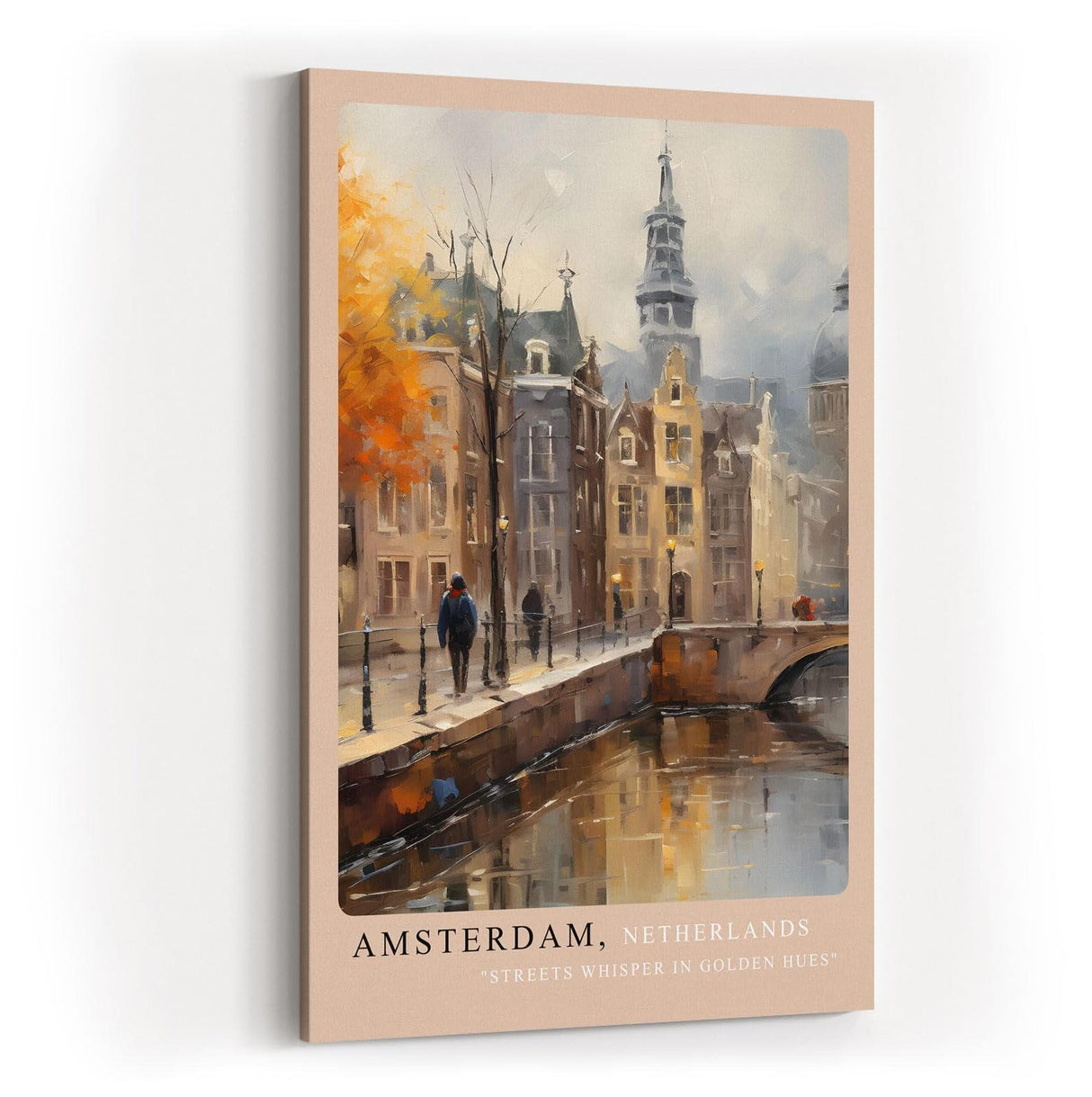 Paul Sinus Kunstdruck 40x60cm Amsterdam Netherlands – Malerische Altstadt an Gracht in herbstlichem Licht mit künstlerischem Flair