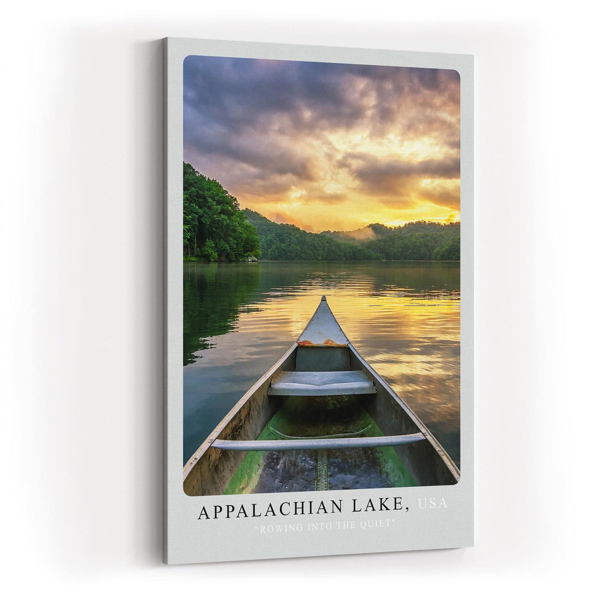 Paul Sinus Kunstdruck 40x60cm Appalachian Lake mit Sonnenuntergang – Naturidylle mit Kanu in ruhigem Wasser