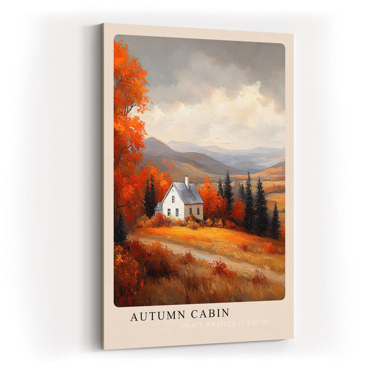 Paul Sinus Kunstdruck 40x60cm Autumn Cabin – Weißes Haus in herbstlicher Landschaft mit goldroten Wäldern und weiter Aussicht