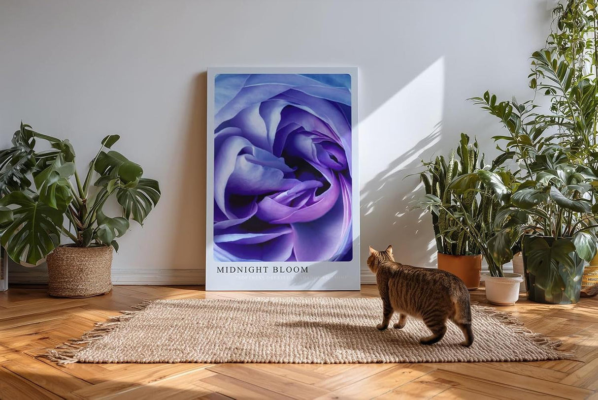 Paul Sinus Kunstdruck 40x60cm Blume Makro Blau Lila Rose Dunkelheit Lichtspiel Midnight Bloom
