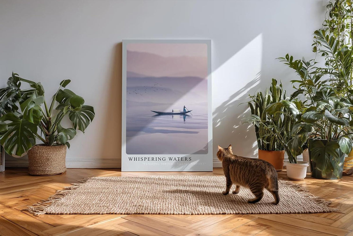 Paul Sinus Kunstdruck 40x60cm Boot See Morgenstimmung Nebel Berge Stille Whispering Waters