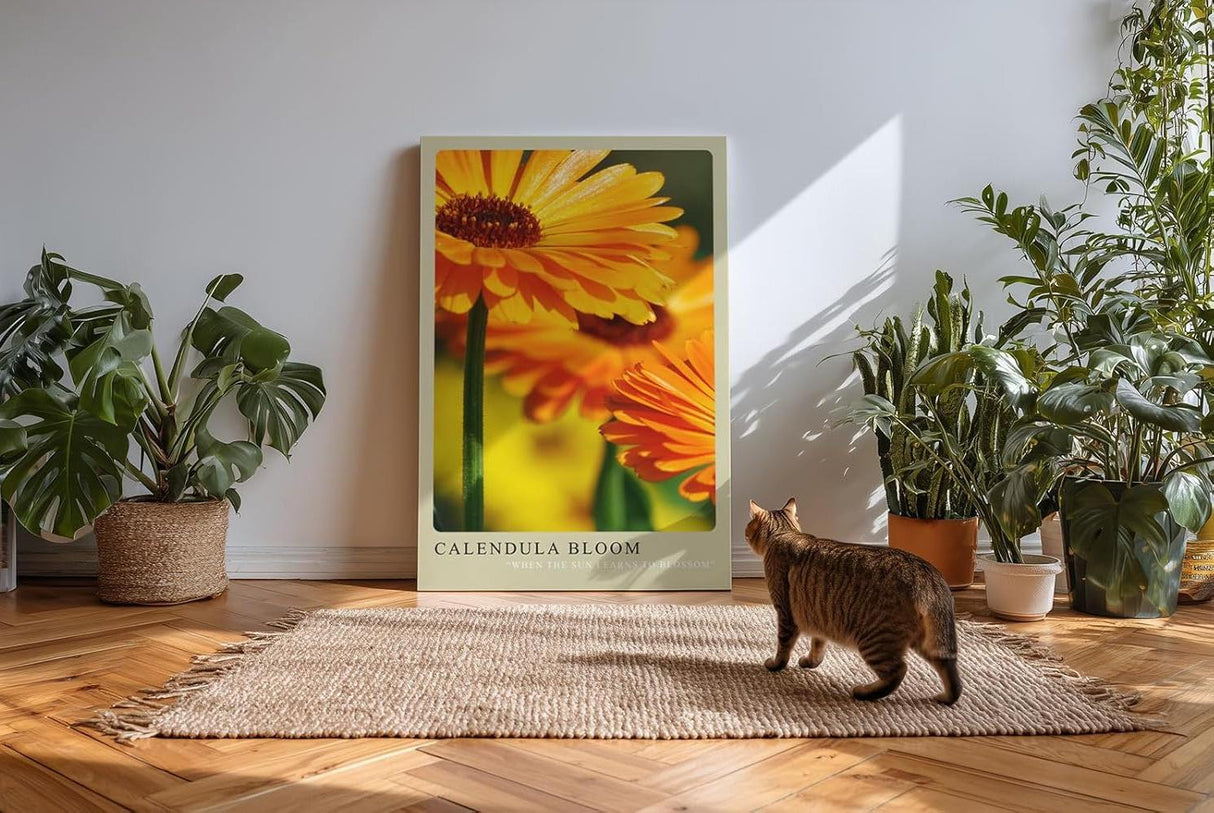 Paul Sinus Kunstdruck 40x60cm Calendula Bloom – leuchtend orange Ringelblumenblüte in Nahaufnahme
