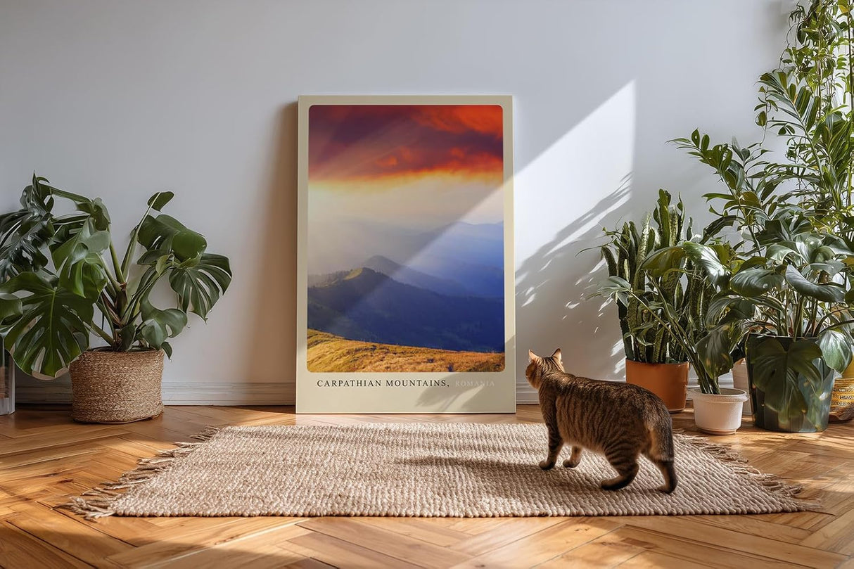 Paul Sinus Kunstdruck 40x60cm Carpathian Mountains Rumänien Sonnenuntergang über bewaldeten Hügeln und Bergen