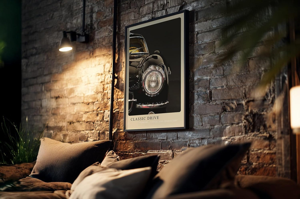 Paul Sinus Kunstdruck 40x60cm Classic Drive Nahaufnahme eines schwarzen Oldtimers mit Chromscheinwerfer