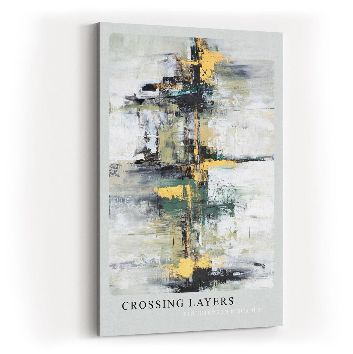 Paul Sinus Kunstdruck 40x60cm Crossing Layers – Abstrakte Komposition mit dynamischen Farbstrukturen in Gold, Grün und Schwarz