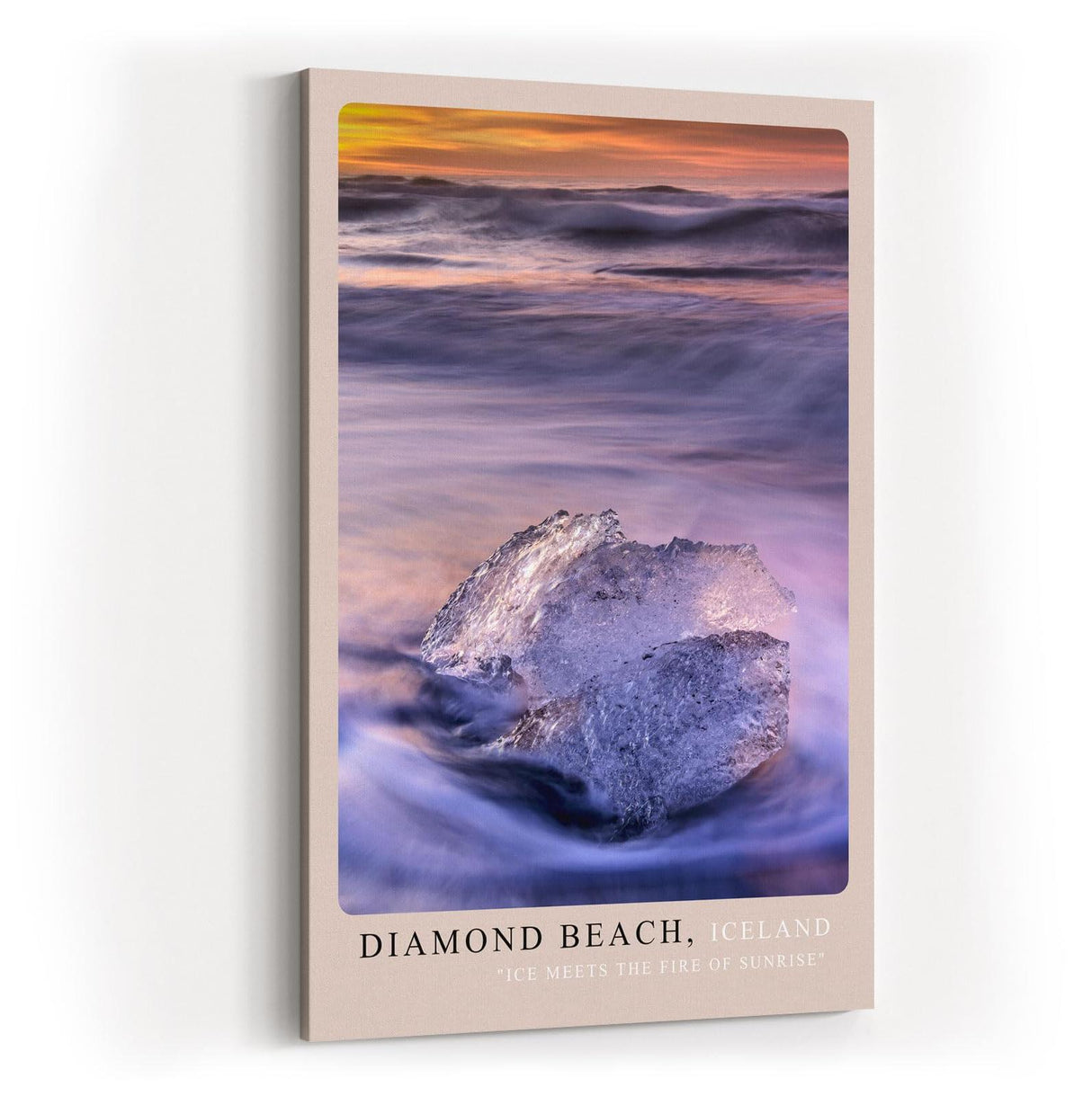 Paul Sinus Kunstdruck 40x60cm Diamond Beach Iceland – Eisskulptur im Sonnenaufgang an Islands dramatischer Küste