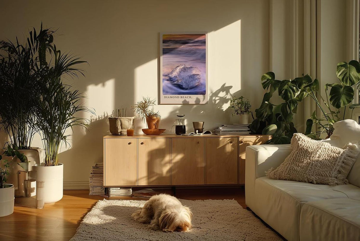 Paul Sinus Kunstdruck 40x60cm Diamond Beach Iceland – Eisskulptur im Sonnenaufgang an Islands dramatischer Küste