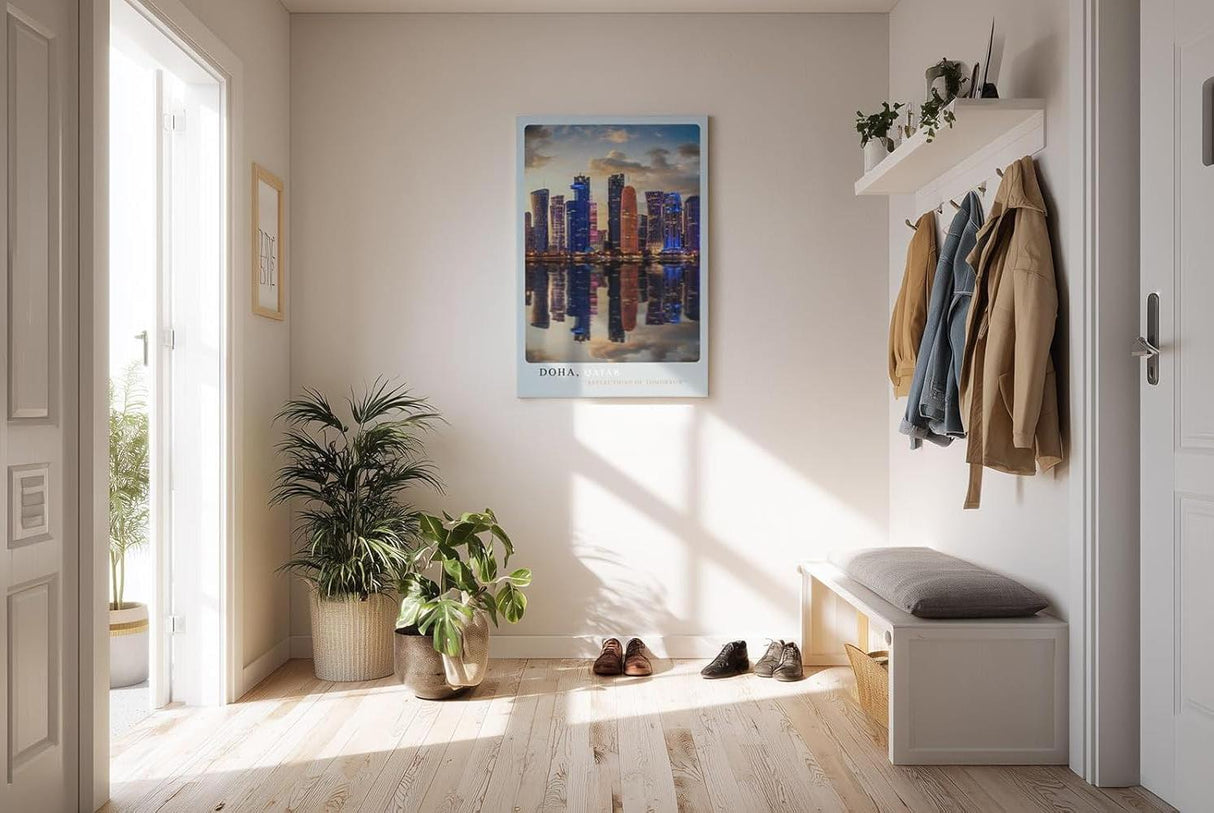 Paul Sinus Kunstdruck 40x60cm Doha Katar – moderne Skyline mit Spiegelung im Wasser bei Abendlicht