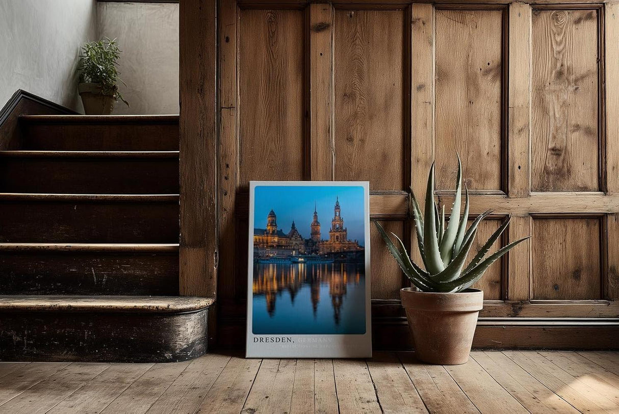 Paul Sinus Kunstdruck 40x60cm Dresden Germany – Barocke Altstadt mit Spiegelung in der Elbe bei abendlichem Licht