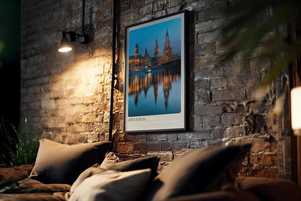 Paul Sinus Kunstdruck 40x60cm Dresden Germany – Barocke Altstadt mit Spiegelung in der Elbe bei abendlichem Licht