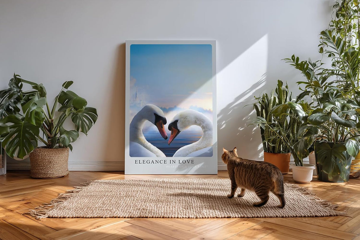 Paul Sinus Kunstdruck 40x60cm Elegance in Love zwei Schwäne mit Herzform über ruhigem See im Morgenlicht