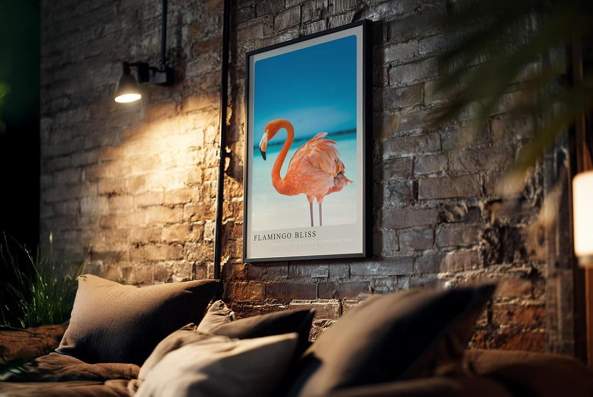Paul Sinus Kunstdruck 40x60cm Flamingo Bliss mit rosa Flamingo am türkisfarbenen Meer