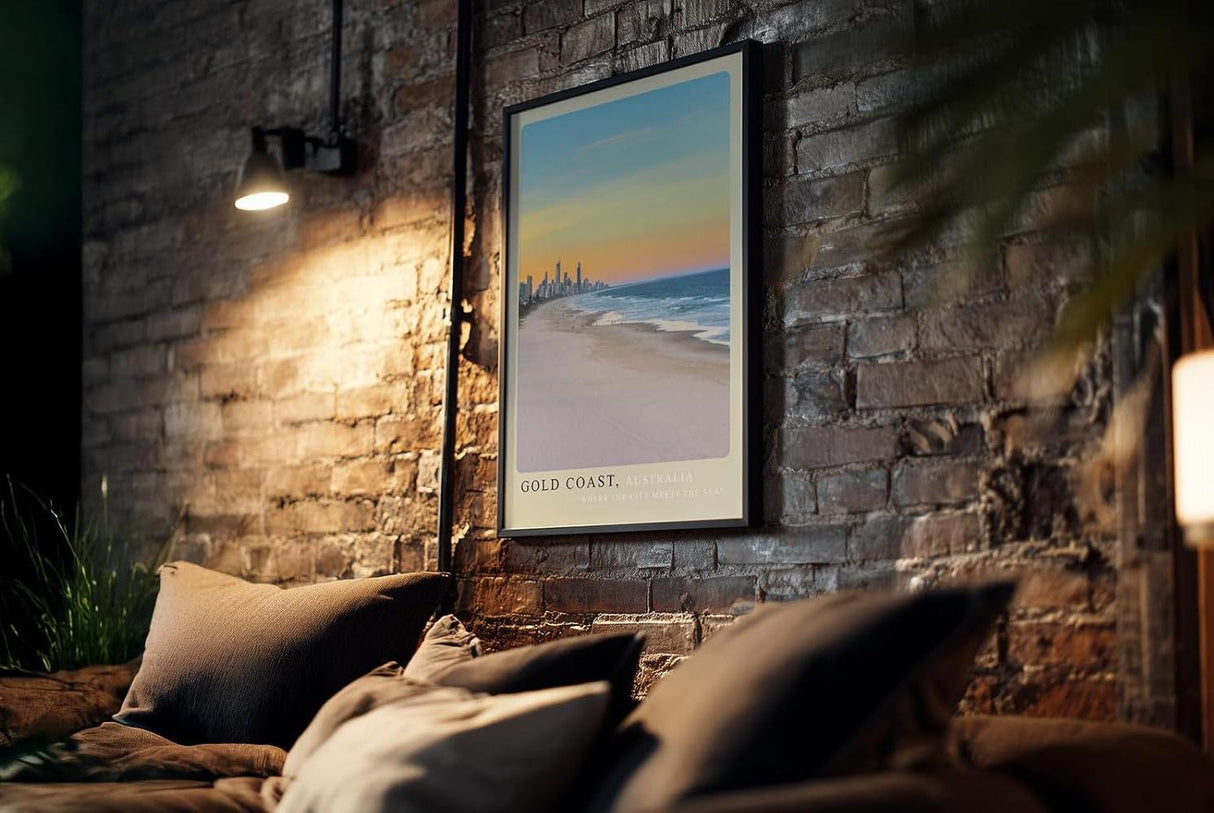 Paul Sinus Kunstdruck 40x60cm Gold Coast Australia – Weite Küste mit Skyline bei Sonnenuntergang in Australien als Panorama