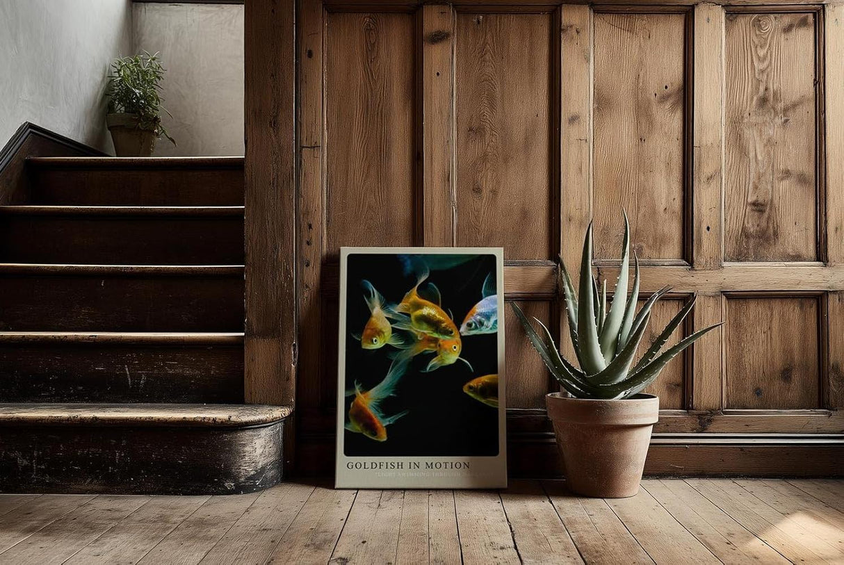 Paul Sinus Kunstdruck 40x60cm Goldfish in Motion – Elegante Goldfische in lebendiger Bewegung auf schwarzem Grund